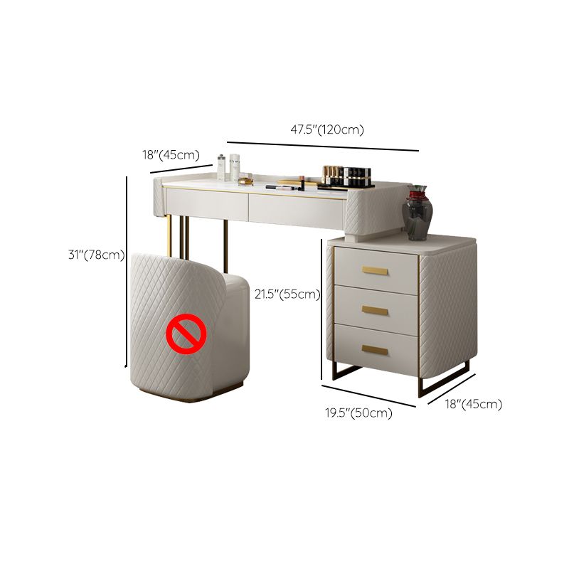 5 Drawer Vanity Desk White 30.7" H Faux Leather Makeup Vanity