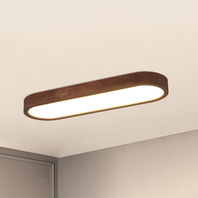Oblong Surface Mounted Led Ceiling Light Simplicity Wooden Brown Flush Mount Light for Aisle