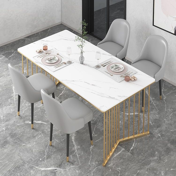 Glam Iron Dining Table Set 1/2/5/7 Pieces Dinette Set with Rectangle Sintered Stone Top