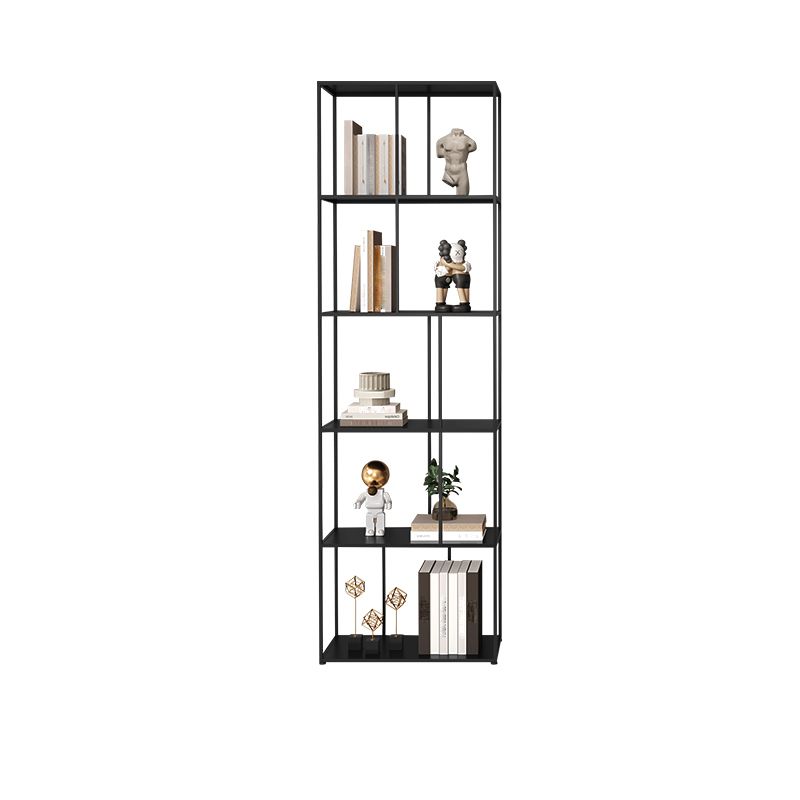 76.77"H Bookshelf Contemporary Style Open Back Black Bookcase for Home Office