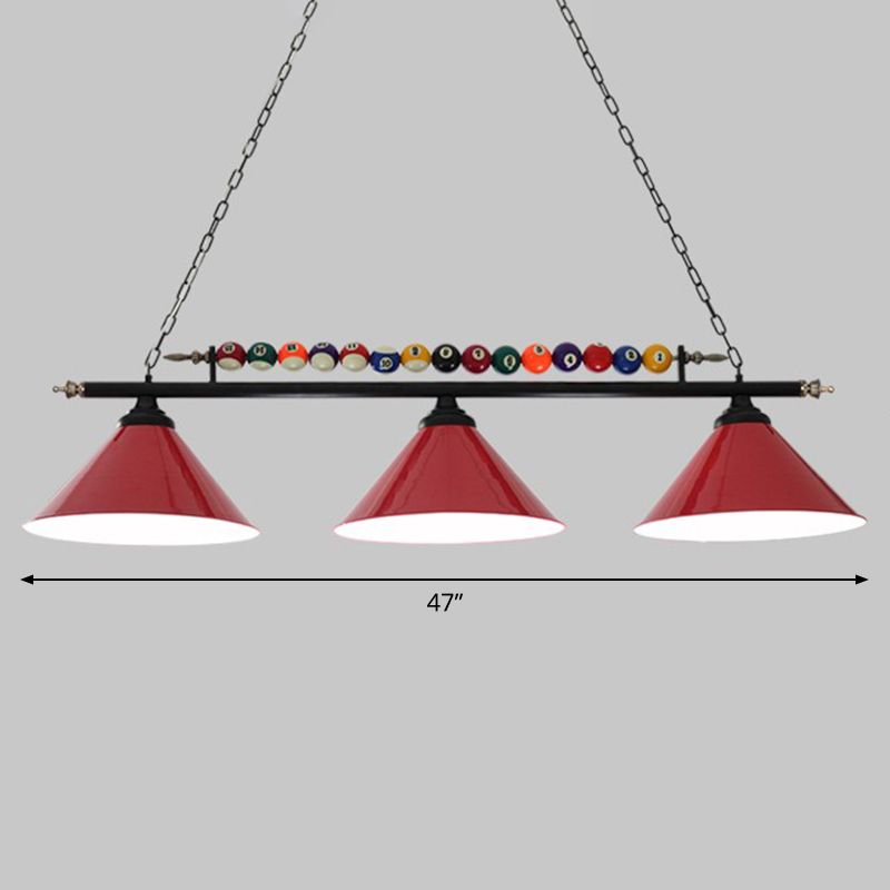 Iron Linear Island Ceiling Light Industrial Country Club Billiard Chandelier with Cone Shade