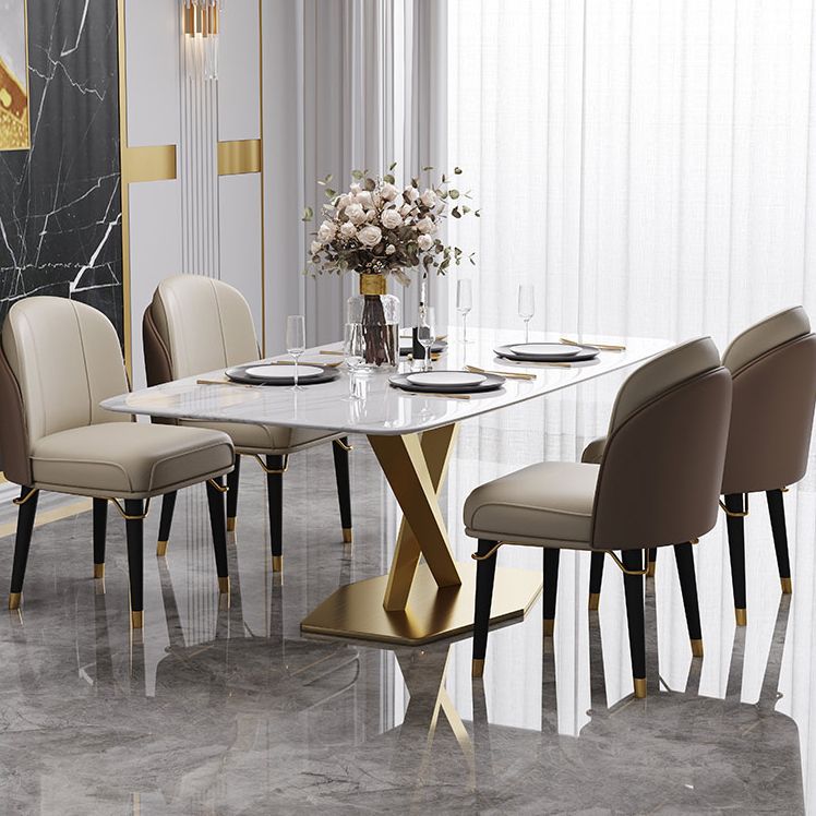 Contemporary Sintered Stone Top Dining Room Set with Rectangle Table and Pedestal Base Dinette Set
