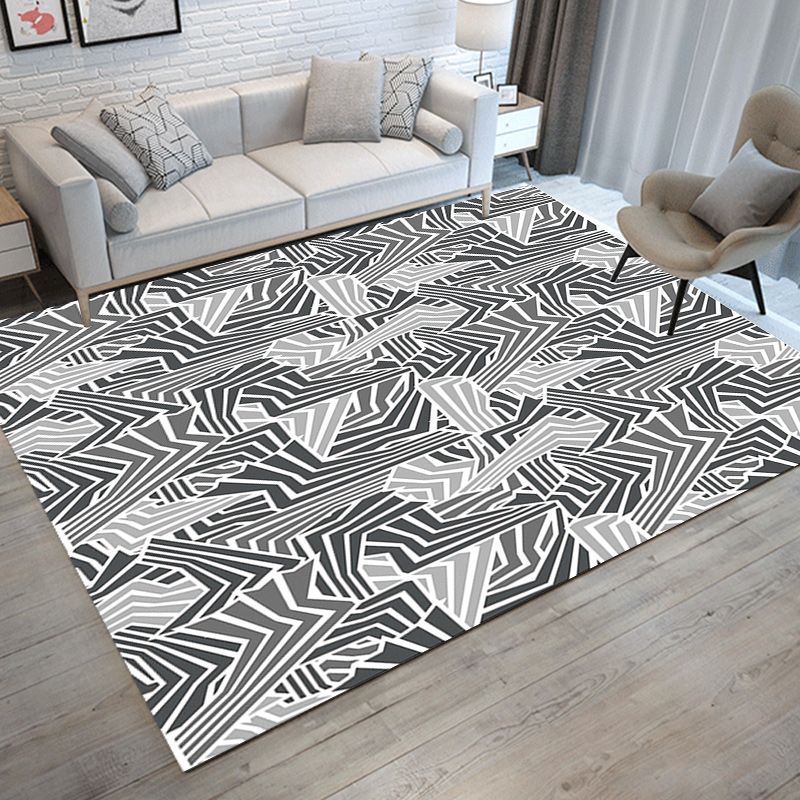 Modern Living Room Rug in Grey Abstract Twisted Line Print Rug Polyester Non-Slip Backing Area Rug