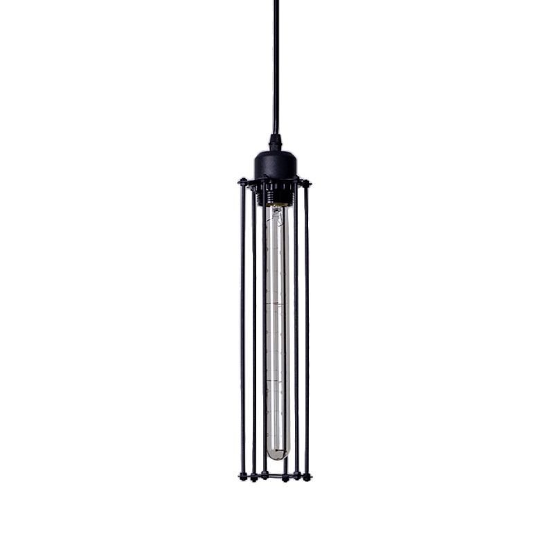 Iron Tube Down Lighting Pendant Industrial 1-Light Restaurant Hanging Ceiling Light in Black
