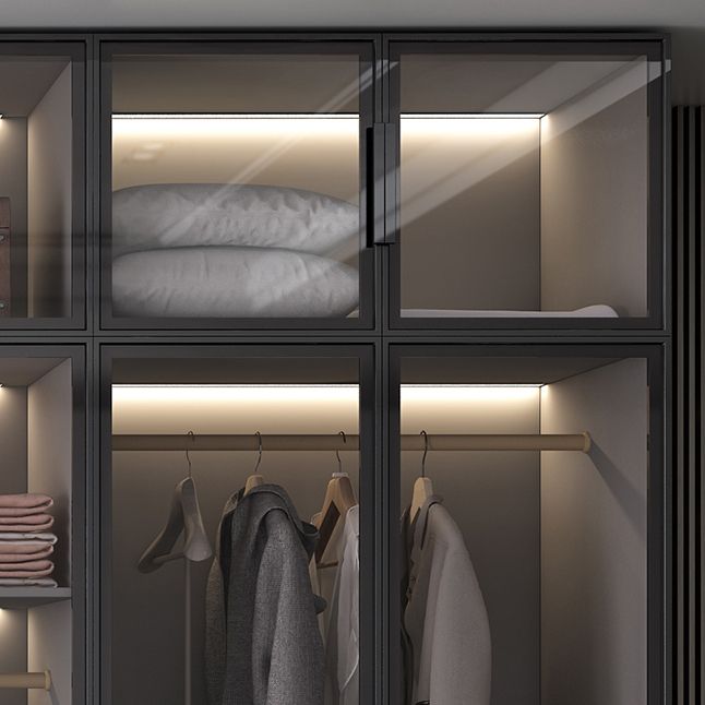 Black Manufactured Wood Cabinet with Glass Doors Modern Storage Cabinet