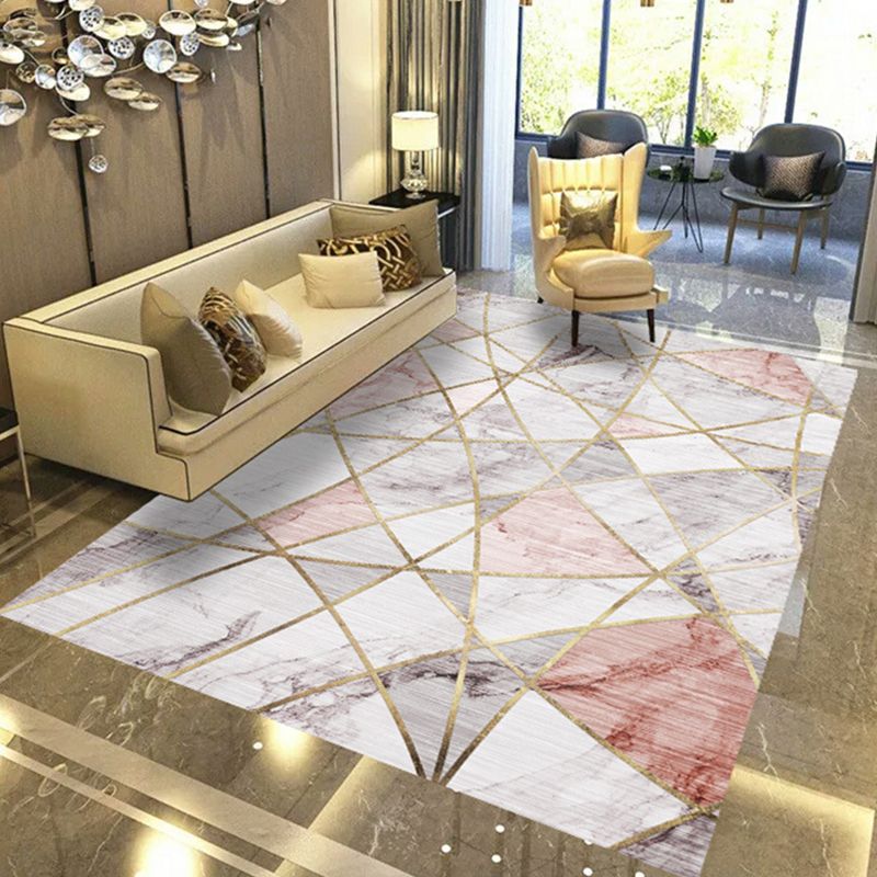 Modern Geometric Abstract Pattern Rug Multi Color Synthetics Carpet Anti-Slip Pet Friendly Machine Washable Rug for Living Room