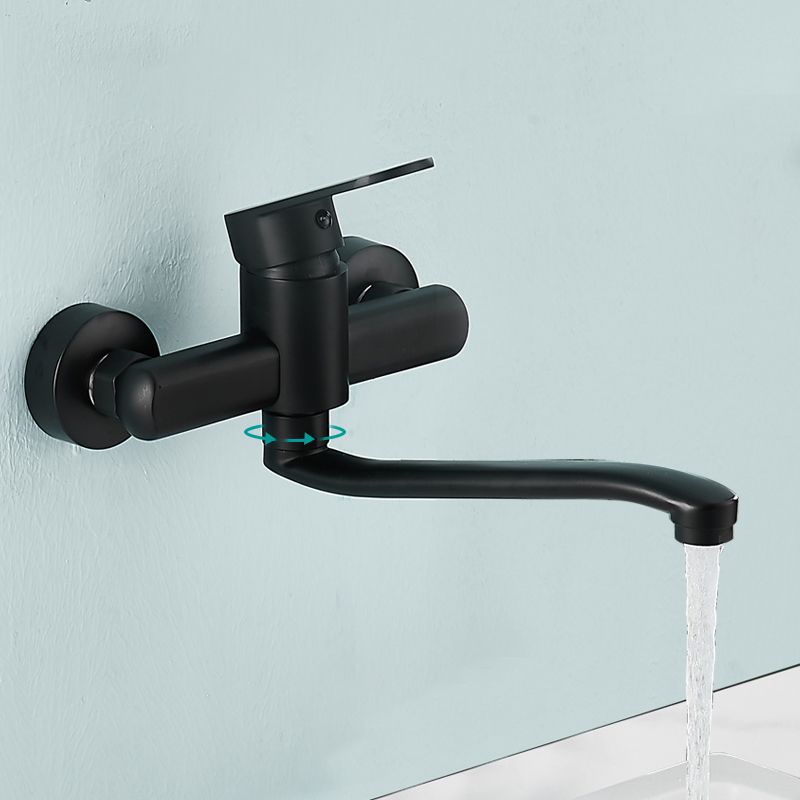 Low Arc Tub Filler Black Swivel Single Lever Handle Wall-Mounted Copper Tub Filler