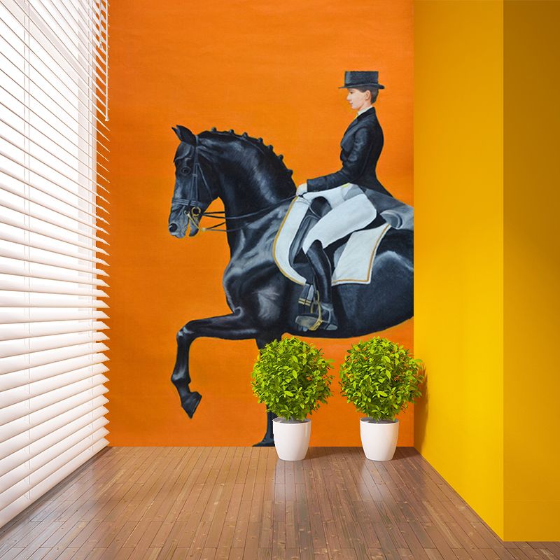 Orange-Black Modern Wall Murals Customized Lady Rider Wall Art for Bedroom Decor