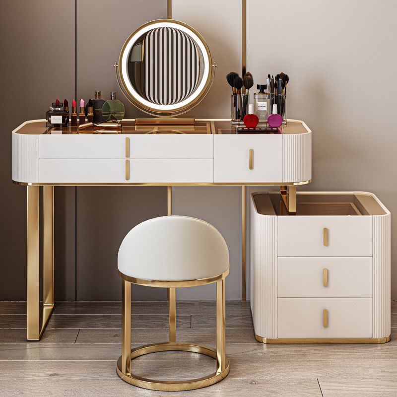 Glam Wooden Makeup Vanity Desk 6 Drawer Beige Dressing Table