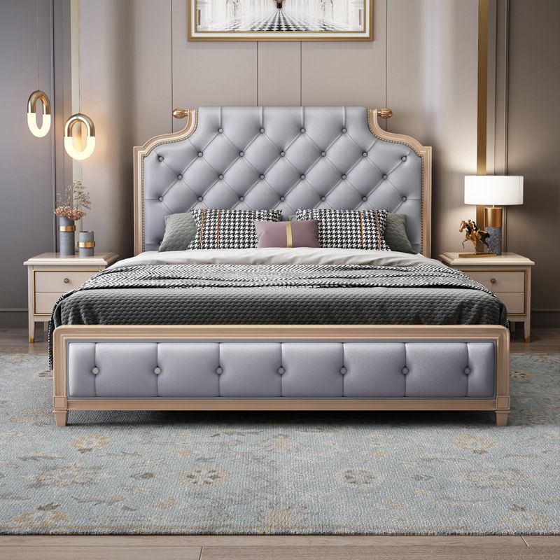 Tufted Upholstered Panel Bed with Nailhead Trim Victorian Solid Wood Bed Frame