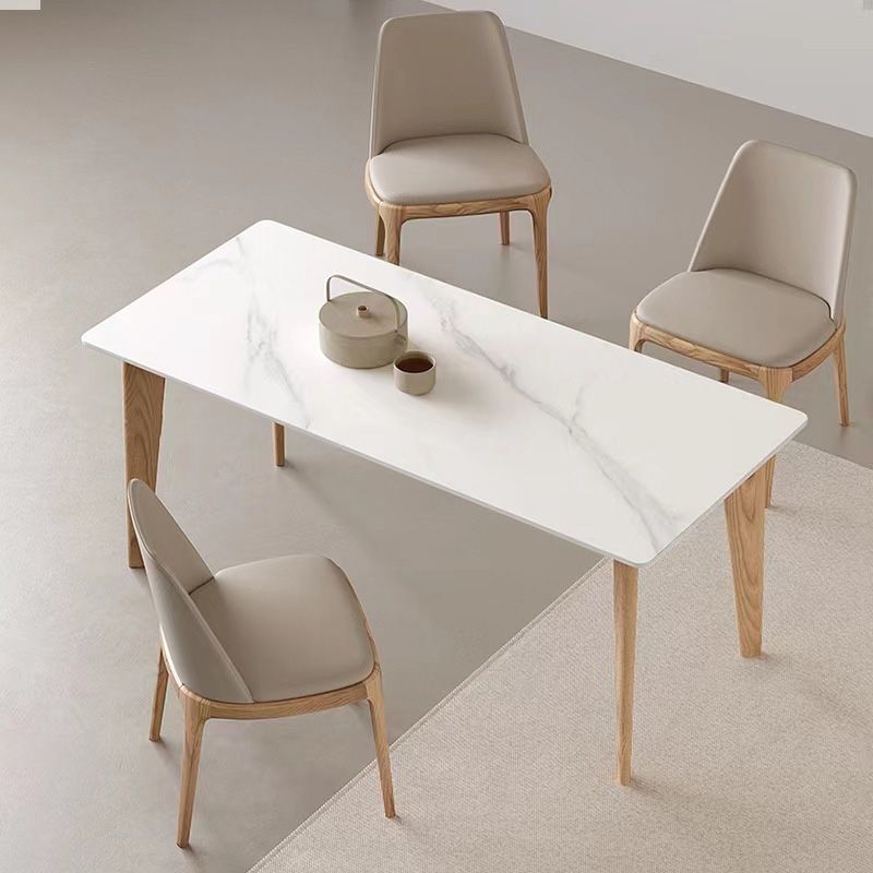 Simplicity Style Dinette Table Rectangle Stone Dining Room Table in White