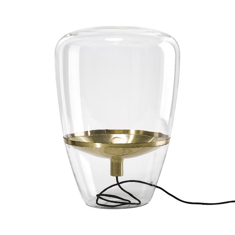 Lampada da notte triangolare in vetro trasparente/fumé/cognac, postmoderna, a 1 testa, con paralume interno per piattino, in nero/ottone