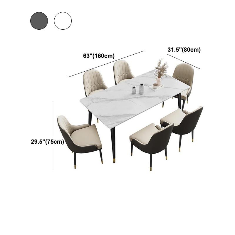 Rectangle Stone Top Dining Table Modern Metal 4 Legs Dining Table for Living Room