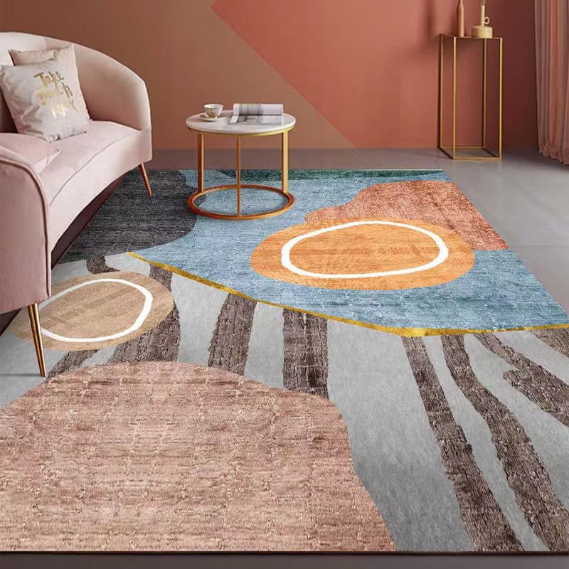 Orange Modern Carpet Polyester Striped Carpet Washable Carpet for Living Room