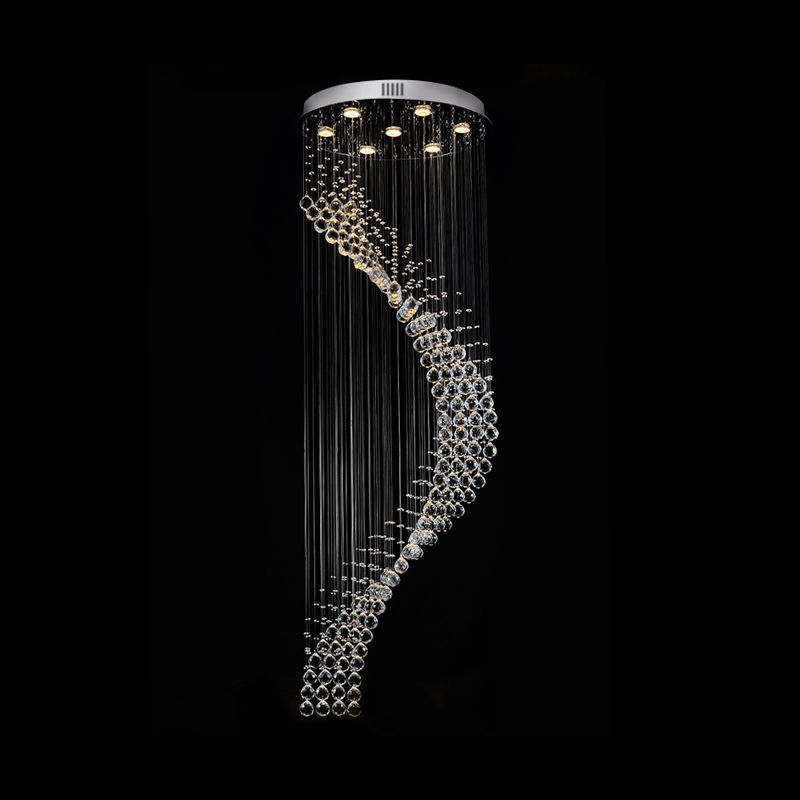 Luz de techo múltiple espiral modernista 7 Bombullas Lámpara colgante de cristal en plata