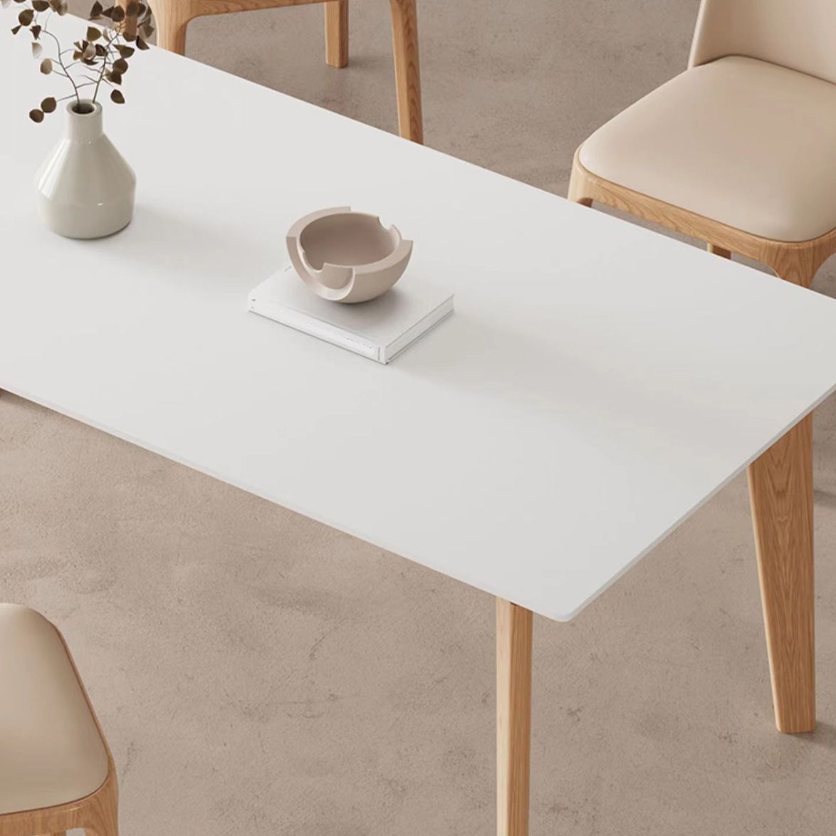 Simplicity Style Dinette Table Rectangle Stone Dining Room Table in White