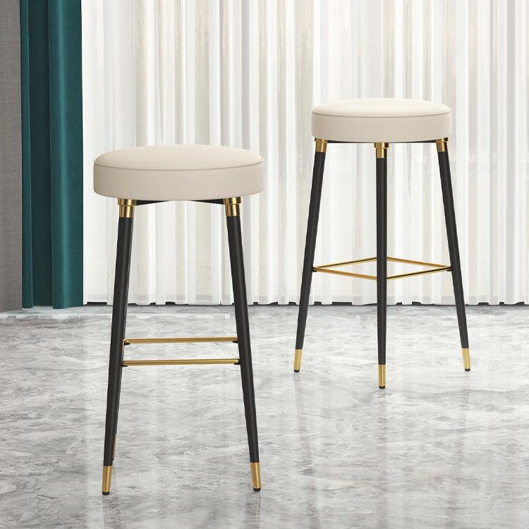 Glam Black Iron Barstool Simple Backless Indoor Tall Stool with Leather Seat