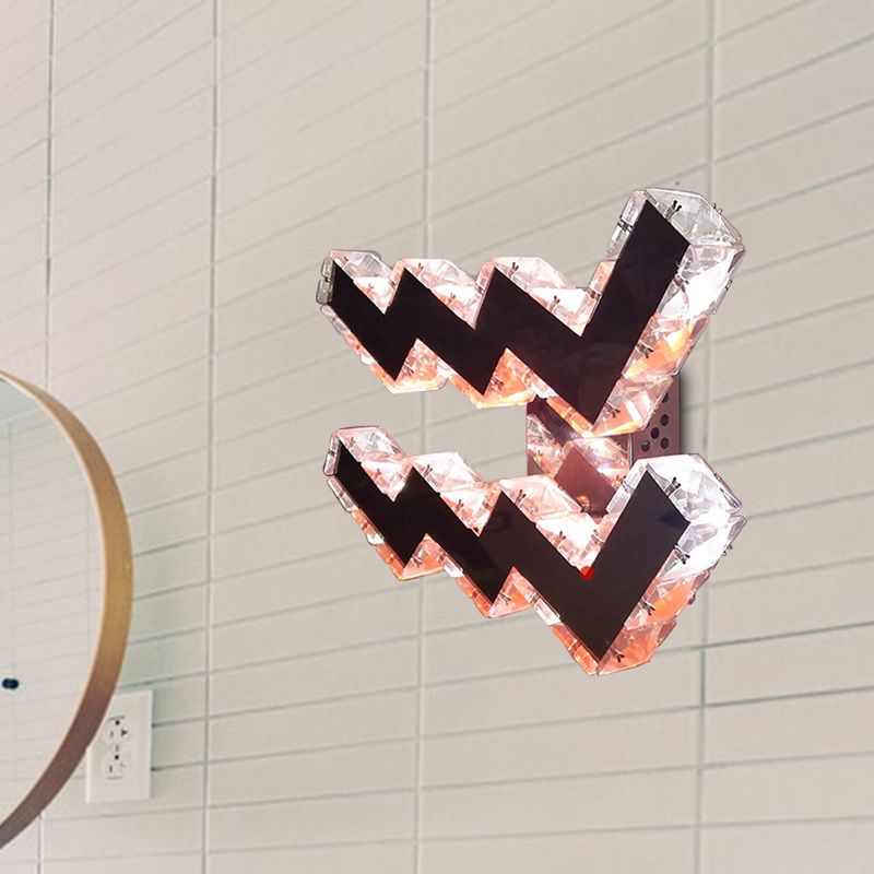 Nickle Curvy Wall Mount Lamp Modernism LED Beveled Crystal Prism Sconce Light Fixture in White/Red/2 Color Light