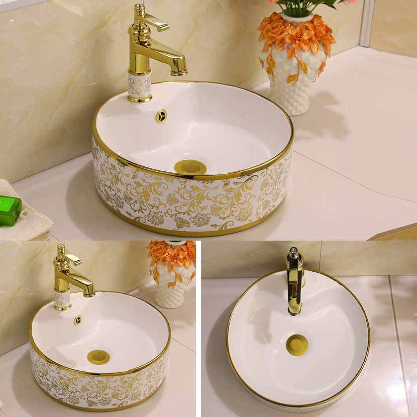 Glam Vessel Lavatory Sink Oval Porcelain with Faucet Vessel Sink