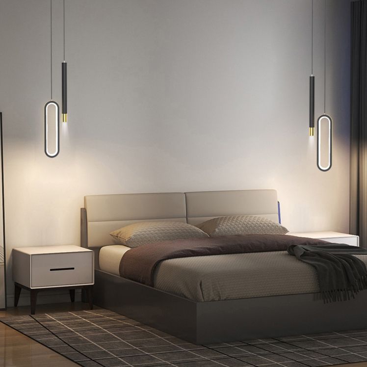 Moderne Röhre und ovales 14 -W -Anhänger helles Schlafzimmer Wohnzimmer Esszimmer LED schwarzer Aluminium Anhänger