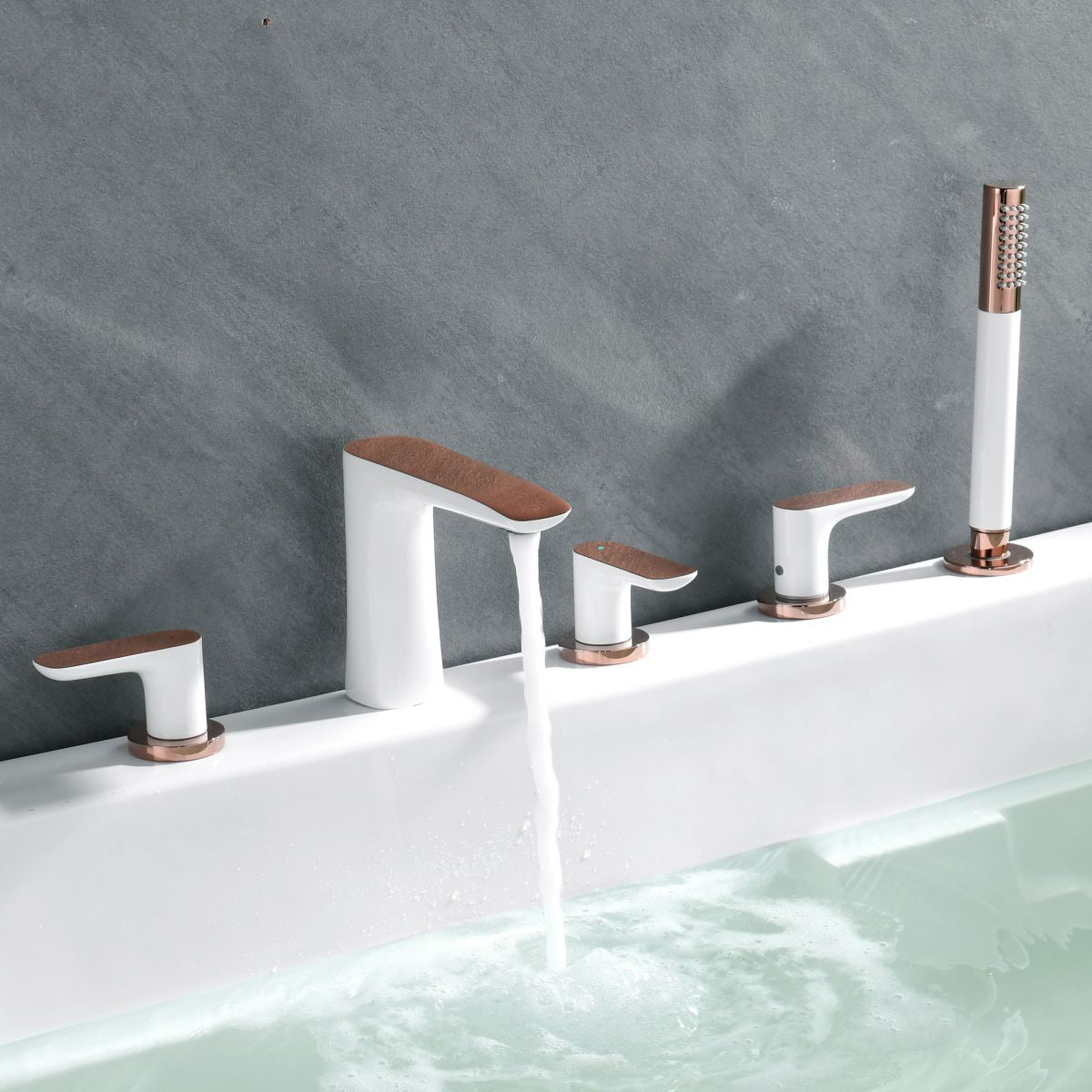 Modern Bathroom Faucet Black and White Copper Deck Mounted Tub Faucet