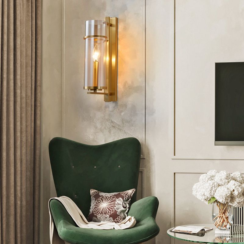 Cylinder Shape Glass Wall Light Modern Style 1 Light Wall Light Sconce