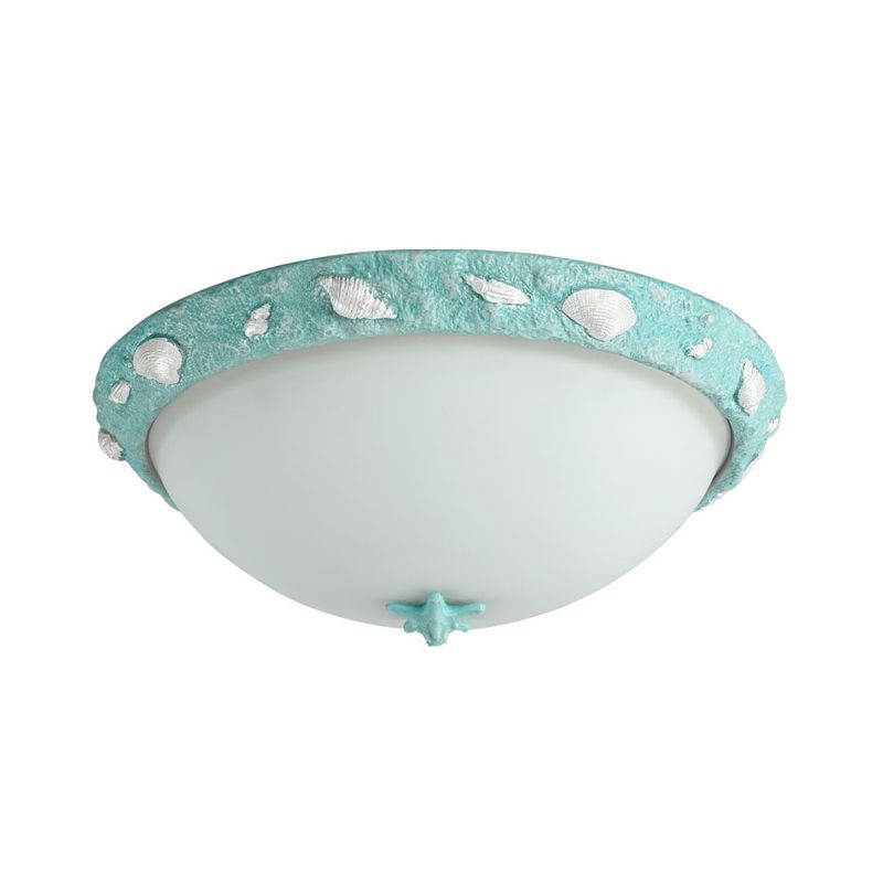 Girls Bedroom Dome Ceiling Fixture Opal Glass Modern Stylish Green Flush Mount Light