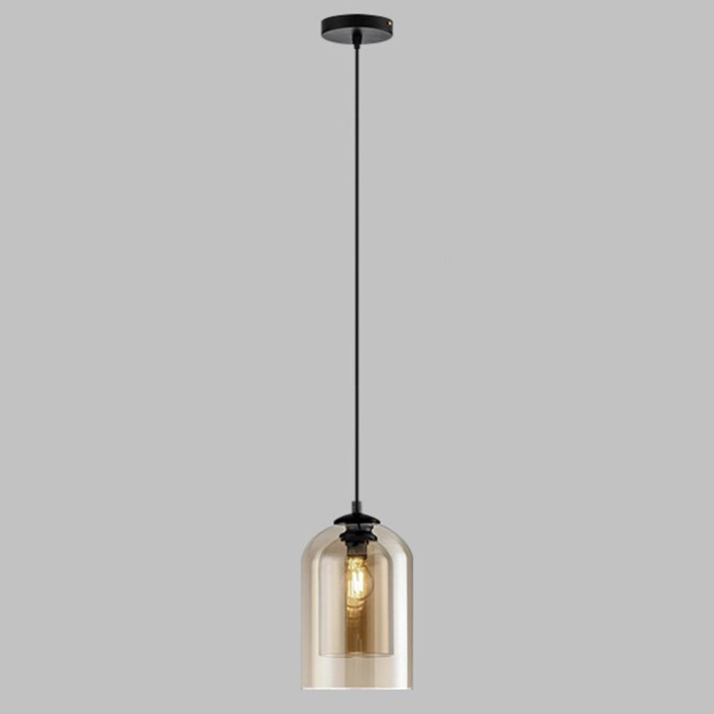 Double Glass Bell Hanging Lamp in Modern Concise Style Lacquered Iron Pendant Light for Bedroom
