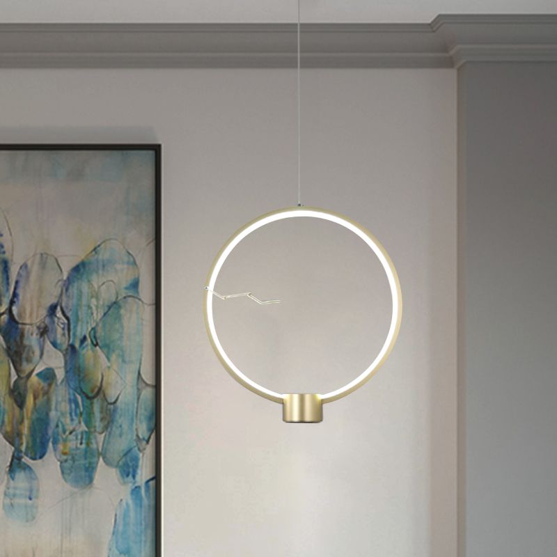 Ring Metal Hanging Pendant Light Minimalist LED Gold Ceiling Lamp Fixture in White/Warm Light