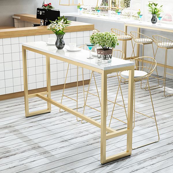 Glam Style Rectangle Bar Table White Trestle Base Bar Dining Table