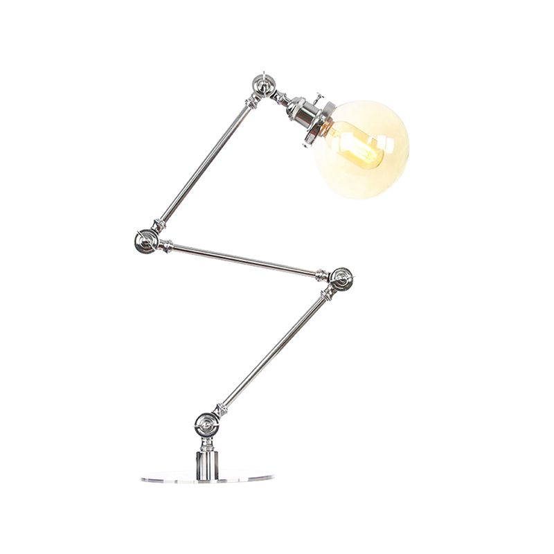 Industrial Global Table Lamp Amber/Clear Glass 1 Light Restaurant Table Light with Adjustable Arm in Black/Brass Finish