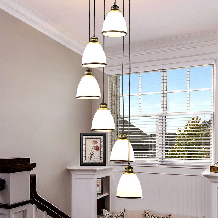 Duplex Cluster Pendant Light in Modern Luxury Style Wrought Iron Hanging Light with White Glass Shade