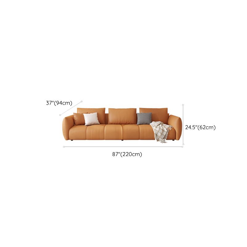 Scandinavian Genuine Leather Orange Pillows Square Arm Living Room Seating