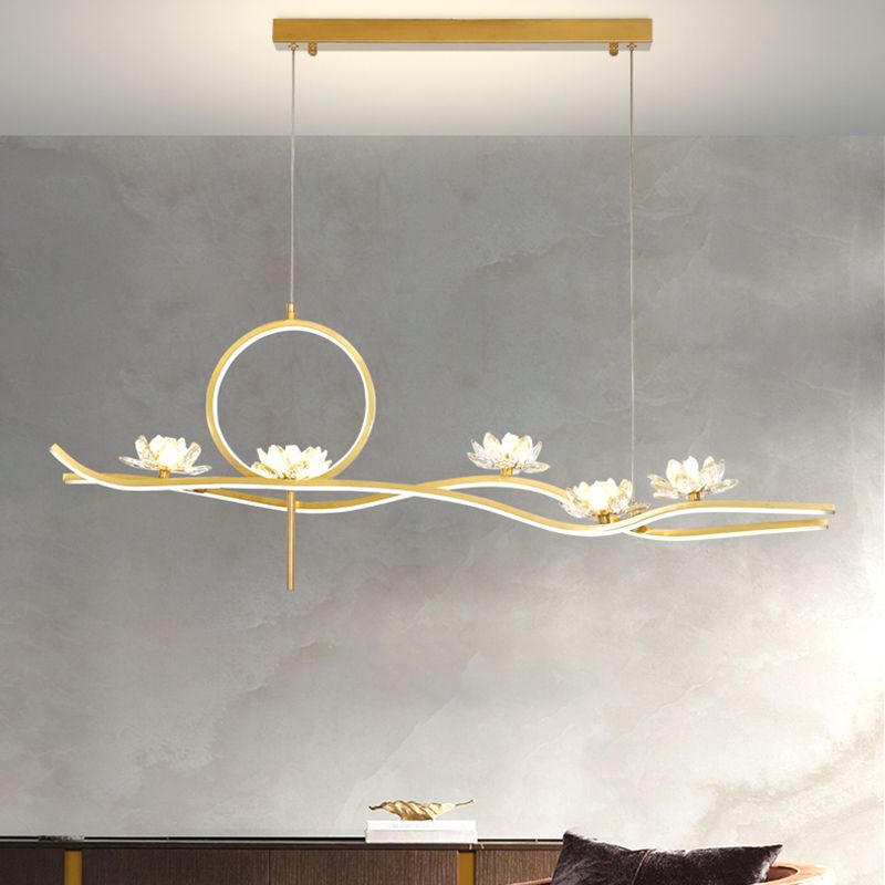 8 Light Linear Island Lighting Fixtures Contemporary Metal Island Pendants in Gold