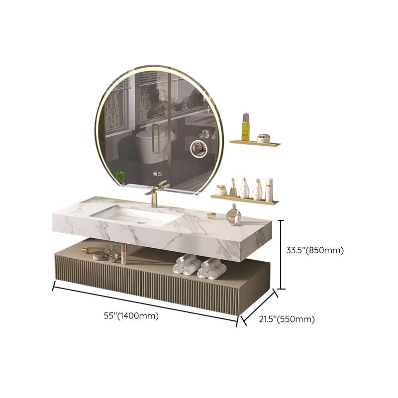 Bathroom Vanity Set Round LED Mirror Rectangular Sink Sink Vanity