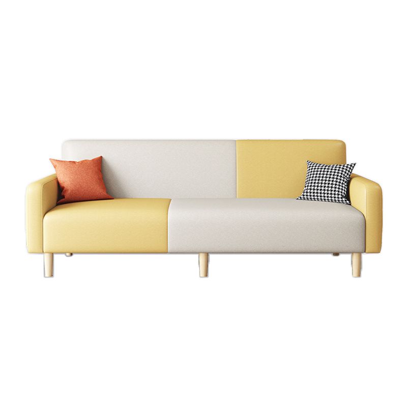 Contemporary Square Arm Sofa Couch Faux Leather/Linen Settee Couch