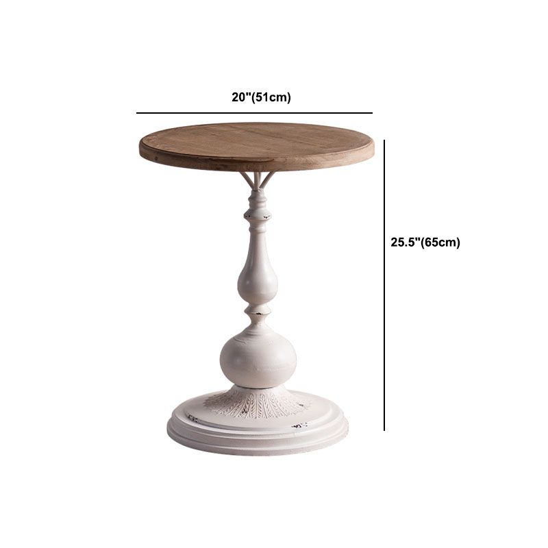 Wood Round Top Side Table Iron Pedestal End Table - Distressed Surface Treatment