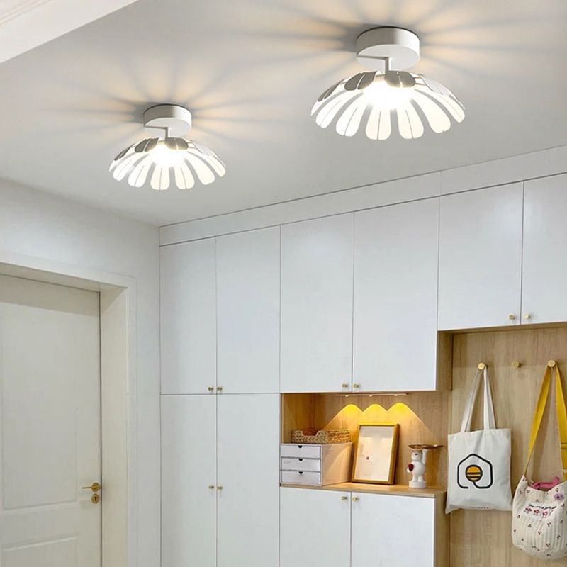 Metal and Acrylic Semi Flush in Black / White Flower Shape LED Ceiling Semi Flush