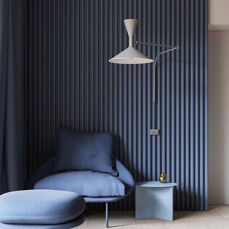 Modern Swing Arm Wall Sconce Cone Shape Wall Light with Metal Shade for Bedroom