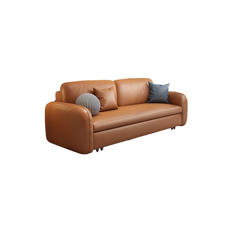 Sewn Pillow Back Seating Faux Leather Sofa with Pillows in Brown