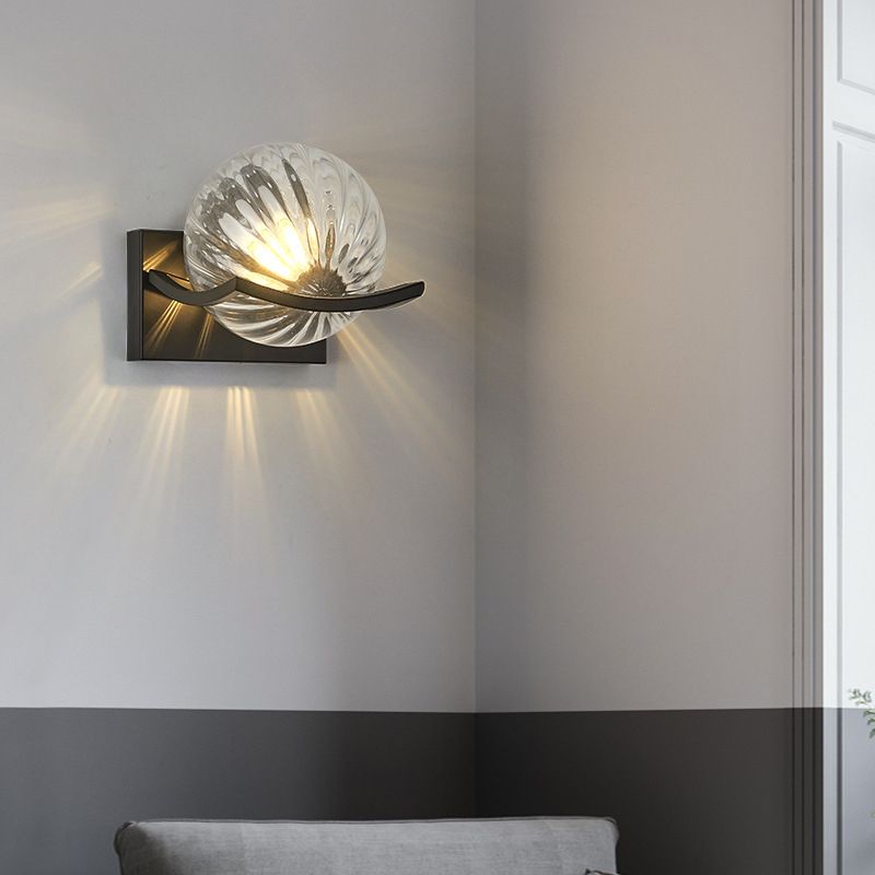 Black Globe Wall Lamp in Modern Creative Style Wrought Iron Wall Light with Glass Shade