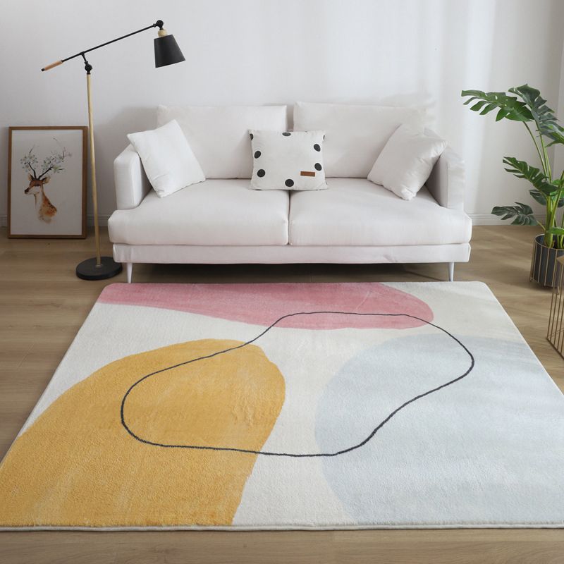Pink Nordic Rug Polyester Irregular Color Block Rug Washable Rug for Living Room