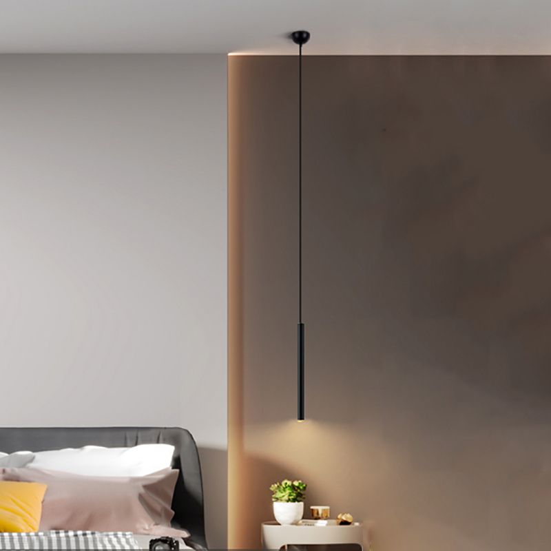 Cylinder Shape Metal Pendant Lights Contemporary Style Hanging Lamps in Black