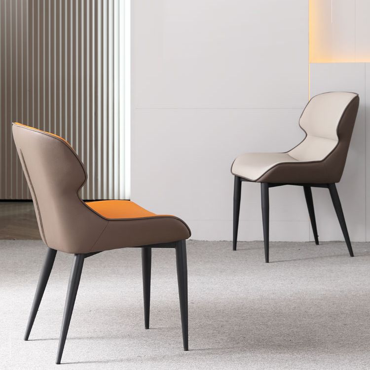 Silla de comedor de metal para cocina de estilo moderno, sillas laterales sin brazos con respaldo de alas (juego de 2)
