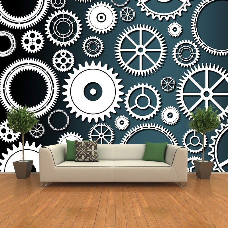 Industrial Metal Gears Mural Illustration Moisture Resistant for Decoration