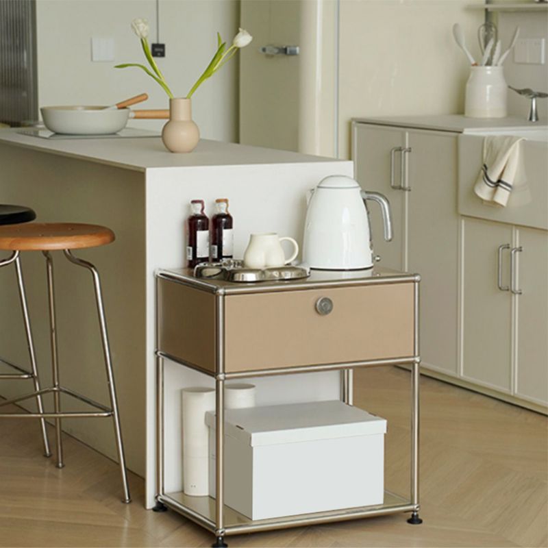 Modernistic End Slide Table Metal with Storage 4 Legs Living Room Corner Table