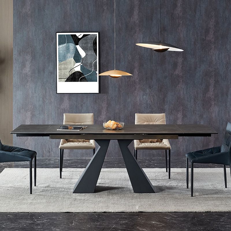 Mesa de comedor de comedor gris moderna Mesa de comedor de piedra sinterizada con base de metal