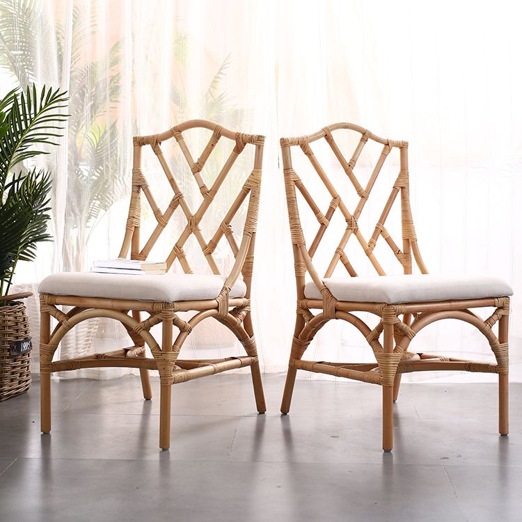 Modern Indoor Wicker Cross Back Upholstered Dining Side Chair