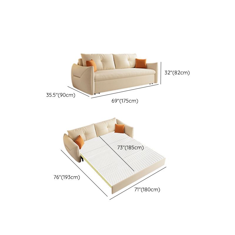 35" Wide Scandinavian Sofa Futon White Sleeper Sofa with Storage