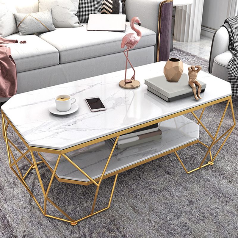 Modern Style Tempered Glass & Slate Bunching Table Metal Rectangular Coffee Table